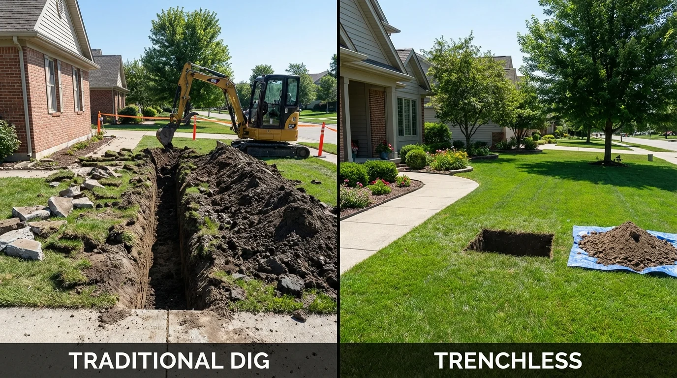 Trenchless sewer repair with minimal yard damage versus traditional excavation in Independence, OH
